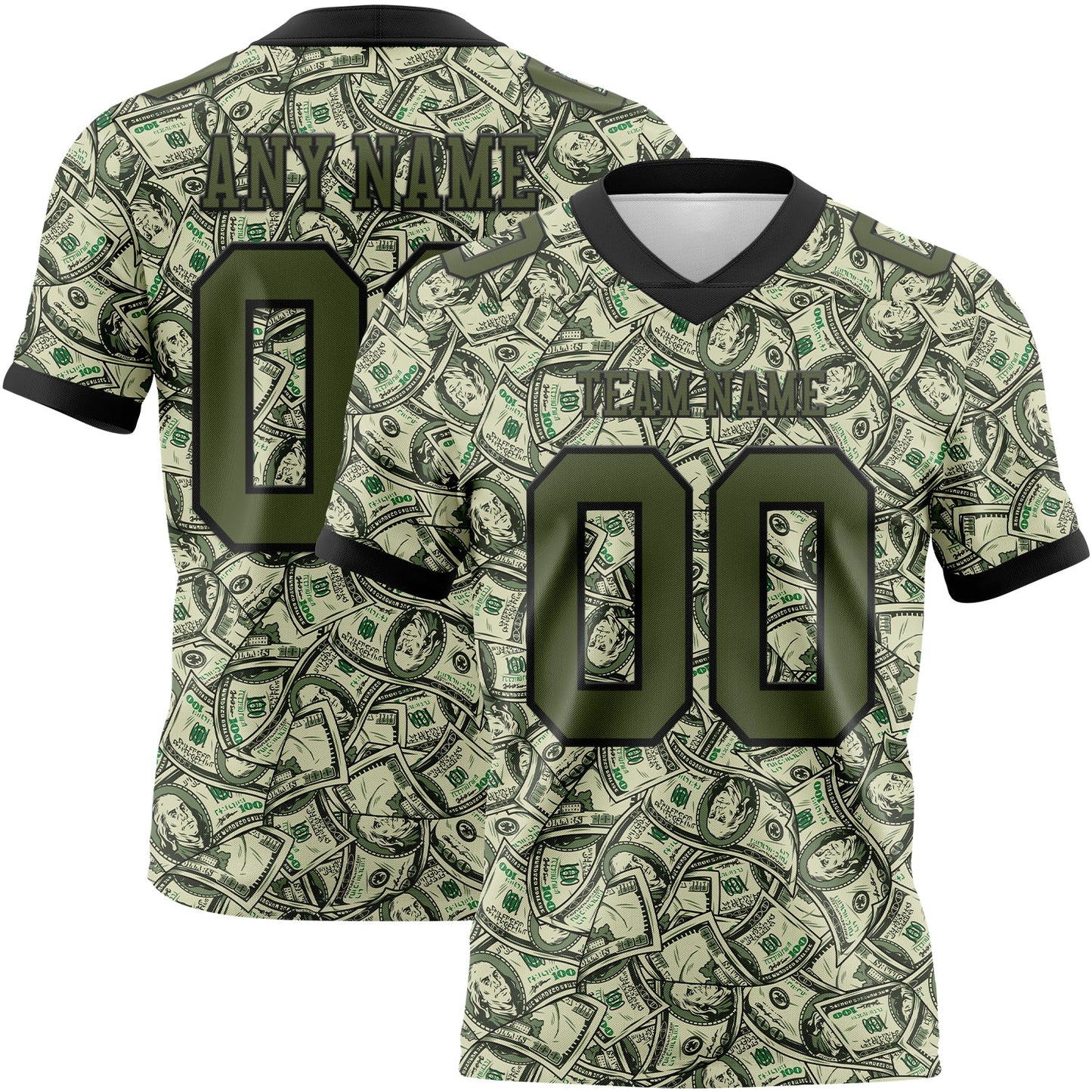 Custom Green Olive-Black 3D Pattern Dollar Mesh Authentic Football Jersey - Sky-Custom