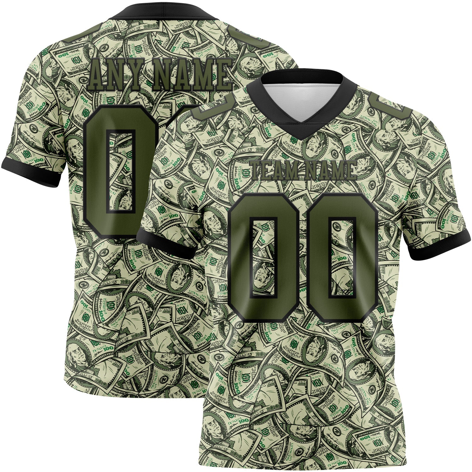 Custom Green Olive-Black 3D Pattern Dollar Mesh Authentic Football Jersey - Sky-Custom