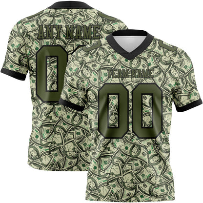 Custom Green Olive-Black 3D Pattern Dollar Mesh Authentic Football Jersey - Sky-Custom