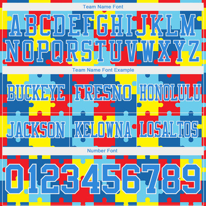 Custom Powder Blue White 3D Pattern Autism Awareness Puzzle Pieces Mesh Authentic Football Jersey - Sky-Custom