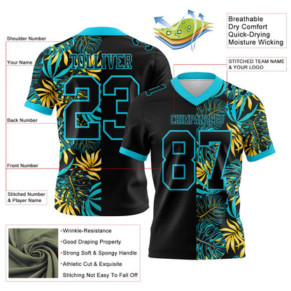 Custom Black Lakes Blue 3D Pattern Beach Tropical Hawaii Palm Leaves Mesh Authentic Football Jersey - Sky-Custom
