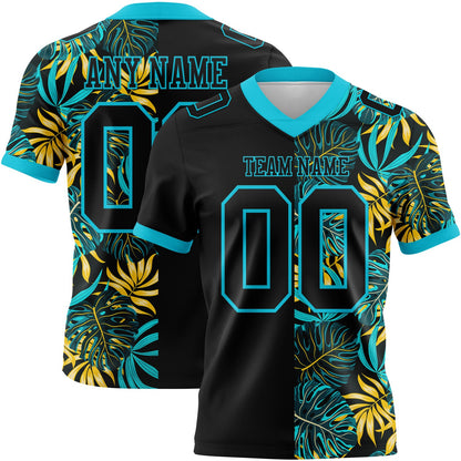 Custom Black Lakes Blue 3D Pattern Beach Tropical Hawaii Palm Leaves Mesh Authentic Football Jersey - Sky-Custom