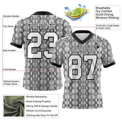 Custom White Black 3D Pattern Snakeskin Print Mesh Authentic Football Jersey - Sky-Custom