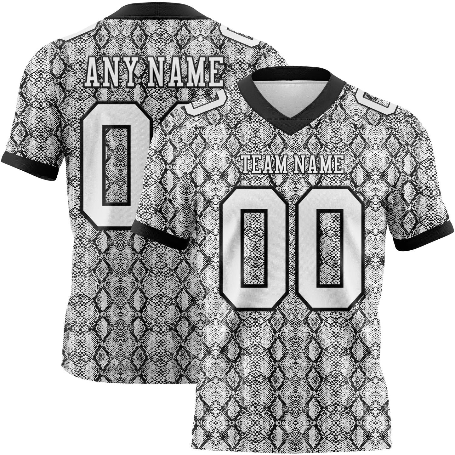Custom White Black 3D Pattern Snakeskin Print Mesh Authentic Football Jersey - Sky-Custom