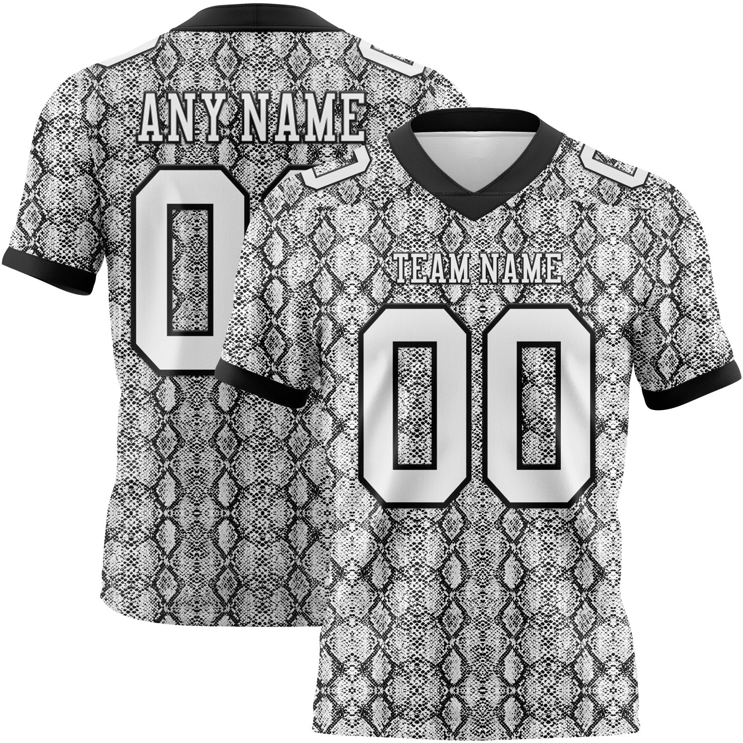 Custom White Black 3D Pattern Snakeskin Print Mesh Authentic Football Jersey - Sky-Custom
