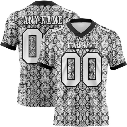 Custom White Black 3D Pattern Snakeskin Print Mesh Authentic Football Jersey - Sky-Custom