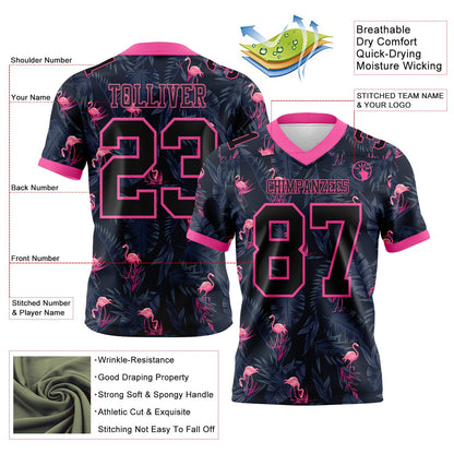 Custom Black Pink 3D Pattern Flamingo Mesh Authentic Football Jersey - Sky-Custom