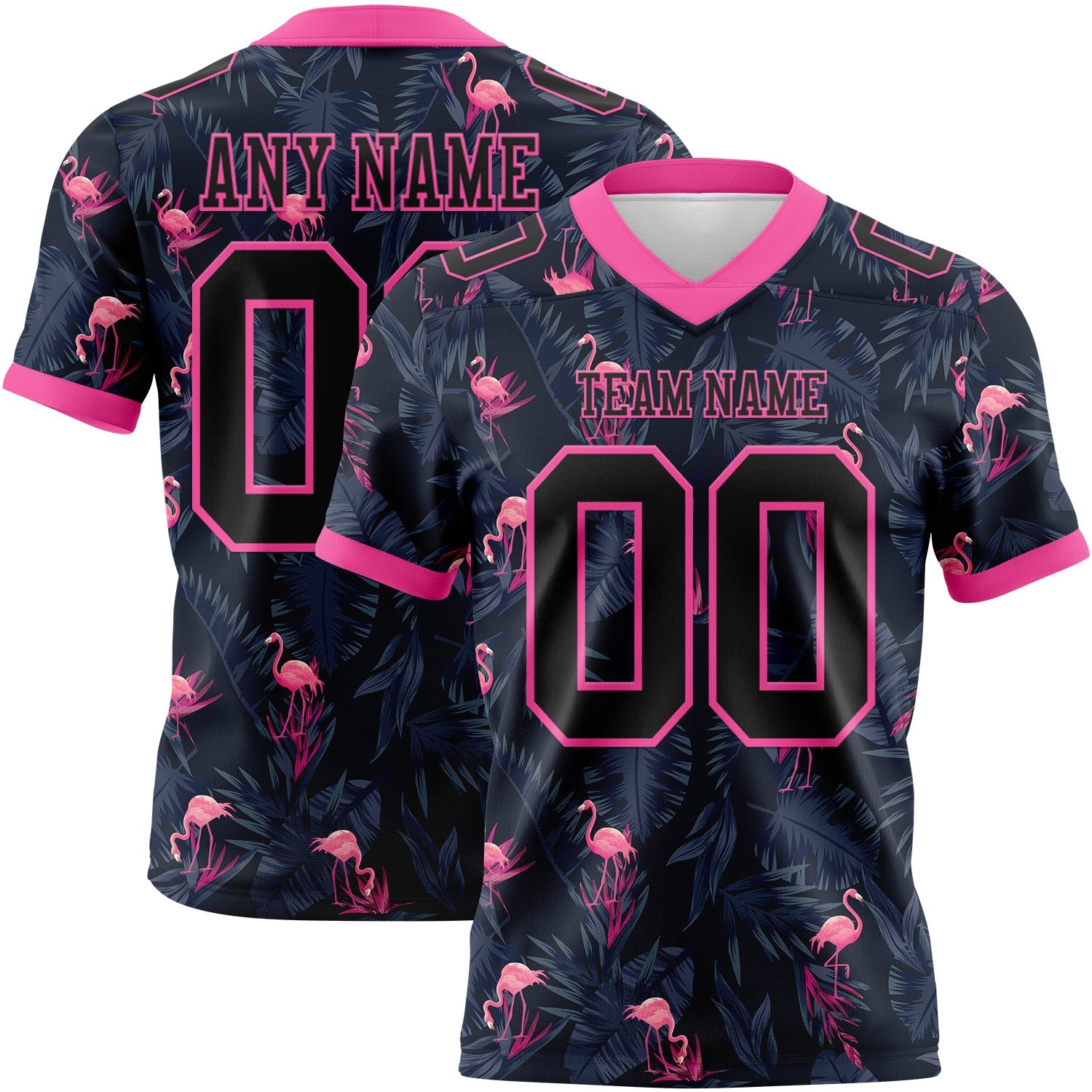 Custom Black Pink 3D Pattern Flamingo Mesh Authentic Football Jersey - Sky-Custom