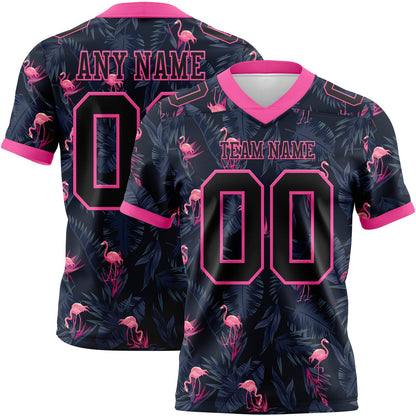 Custom Black Pink 3D Pattern Flamingo Mesh Authentic Football Jersey - Sky-Custom