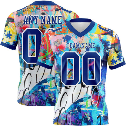 Custom Graffiti Pattern Royal-White 3D Pattern Mesh Authentic Football Jersey - Sky-Custom