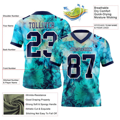 Custom Tie Dye Navy-White 3D Pattern Mesh Authentic Football Jersey - Sky-Custom