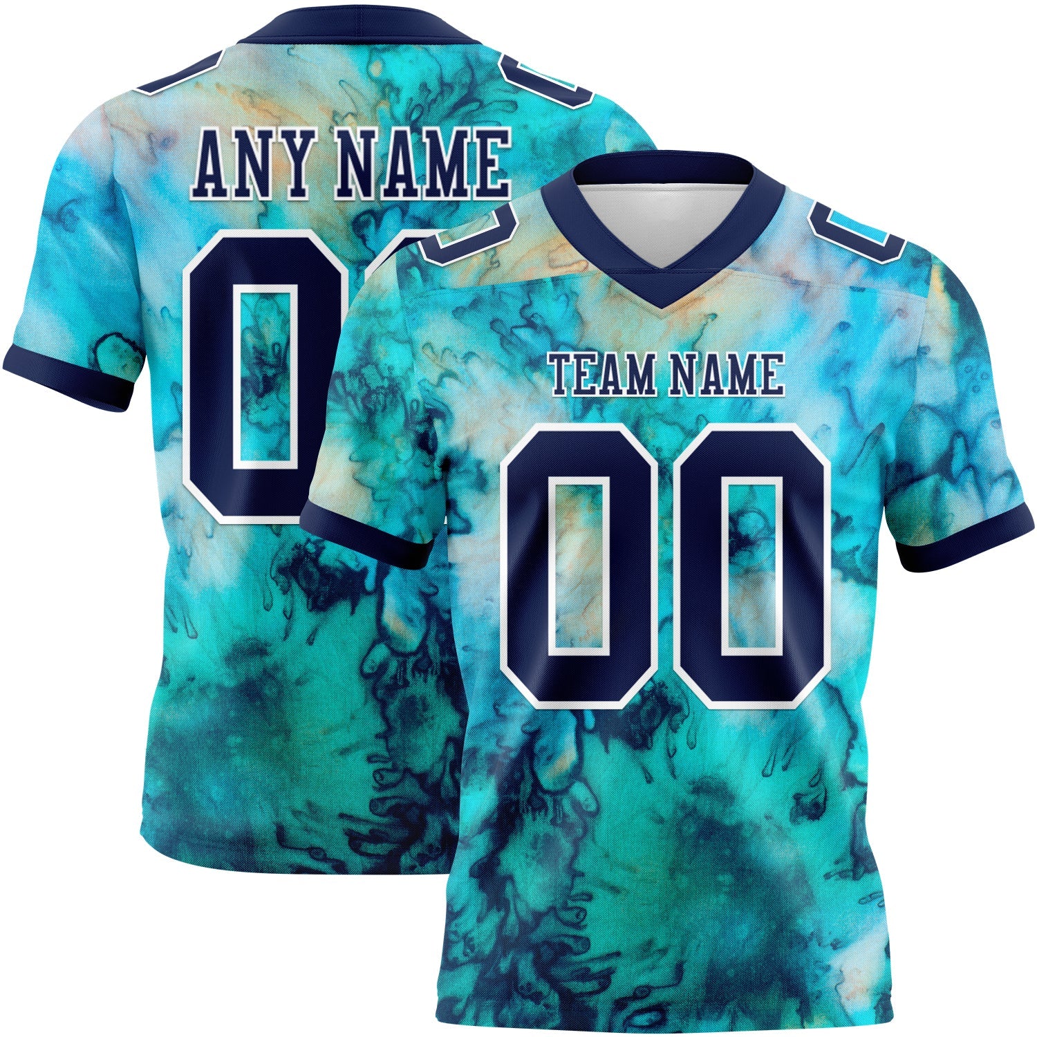 Custom Tie Dye Navy-White 3D Pattern Mesh Authentic Football Jersey - Sky-Custom