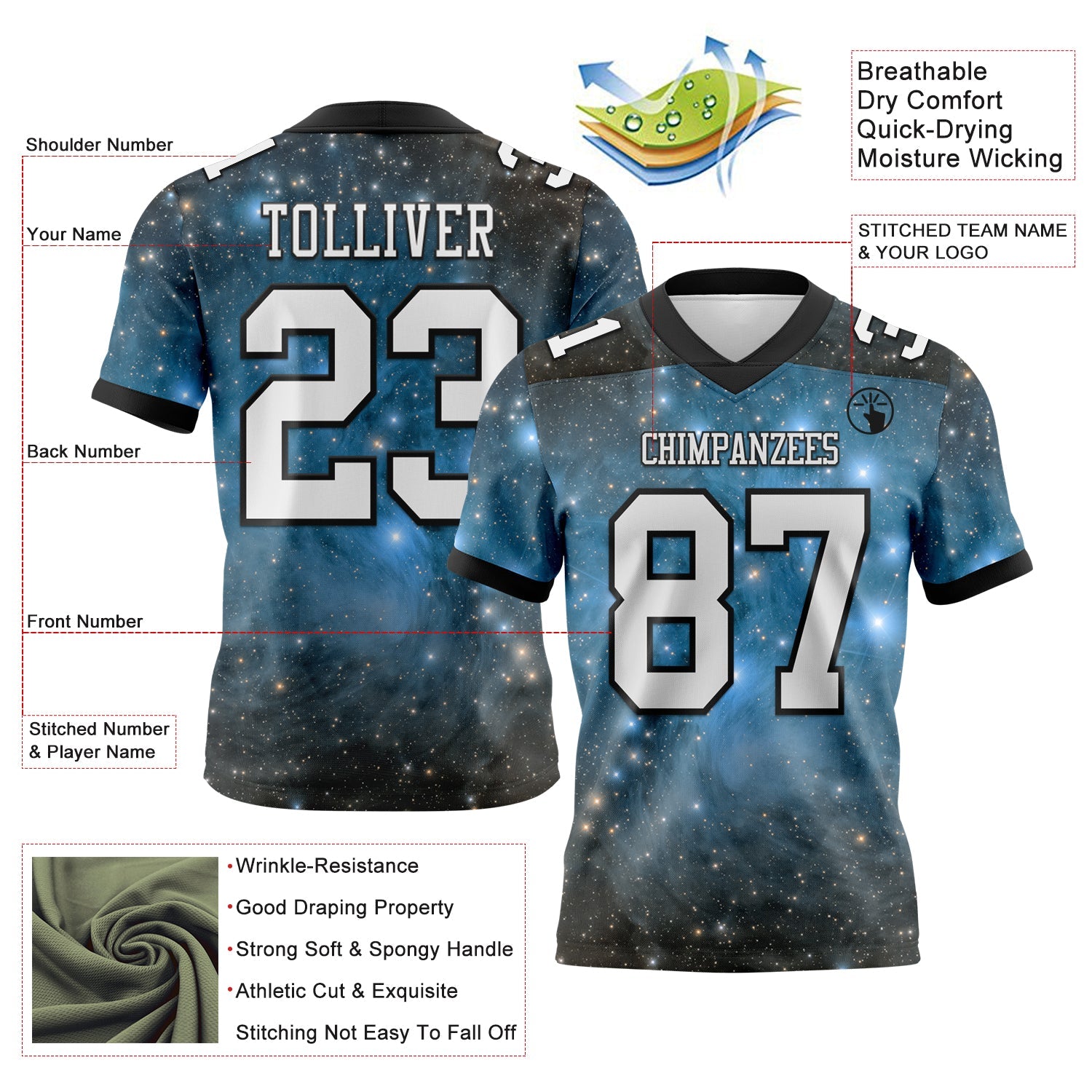 Custom Tie Dye White-Black 3D Pattern Abstract Trendy Holographic Vaporwave Style Mesh Authentic Football Jersey - Sky-Custom