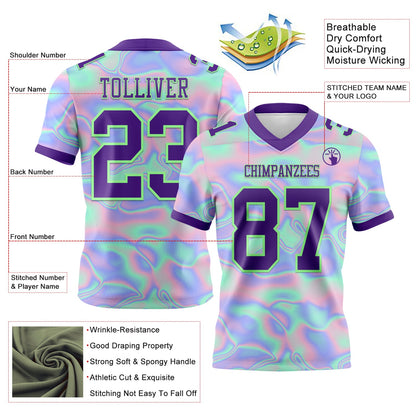 Custom Light Blue Purple-Pea Green 3D Pattern Abstract Trendy Holographic Vaporwave Style Mesh Authentic Football Jersey - Sky-Custom