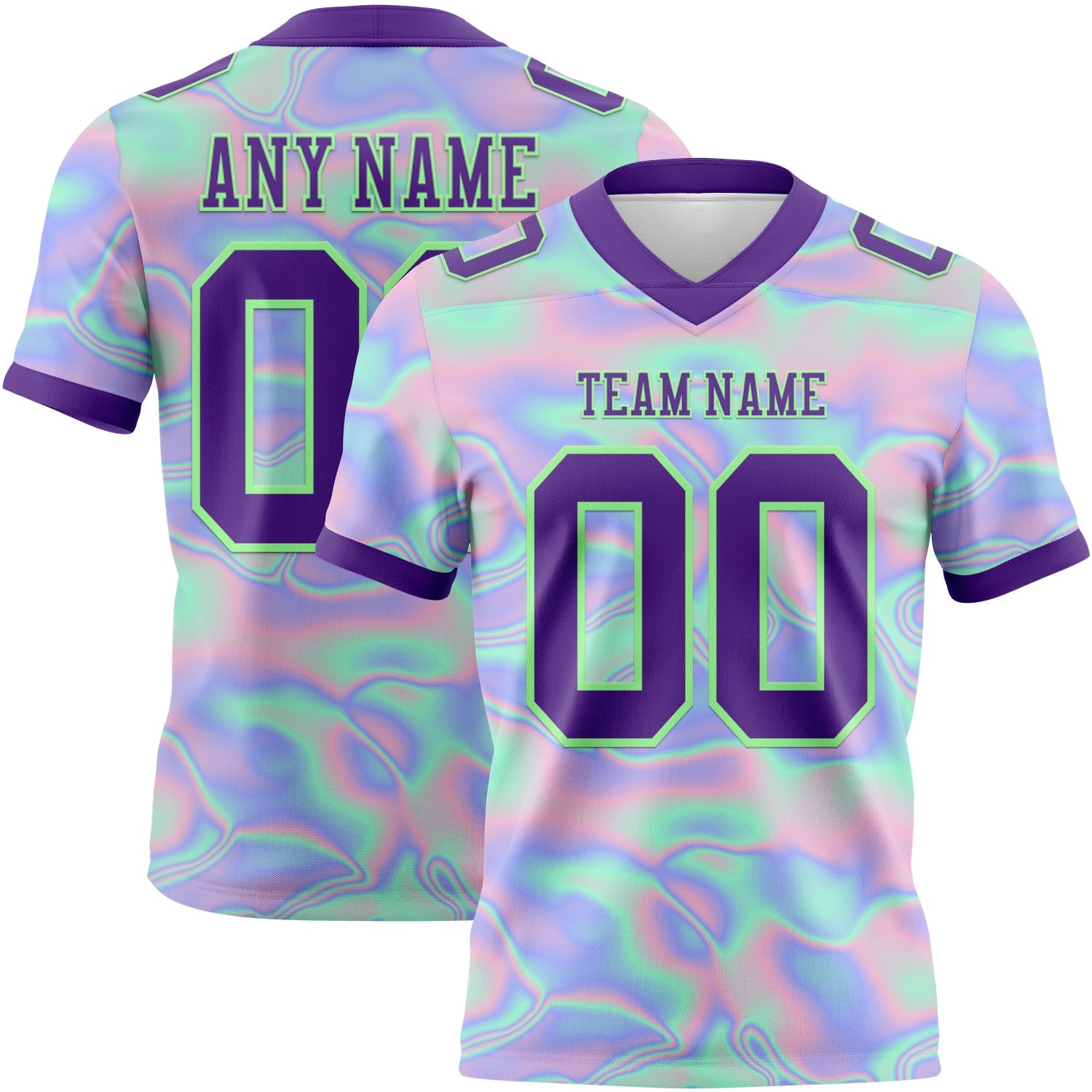 Custom Light Blue Purple-Pea Green 3D Pattern Abstract Trendy Holographic Vaporwave Style Mesh Authentic Football Jersey - Sky-Custom