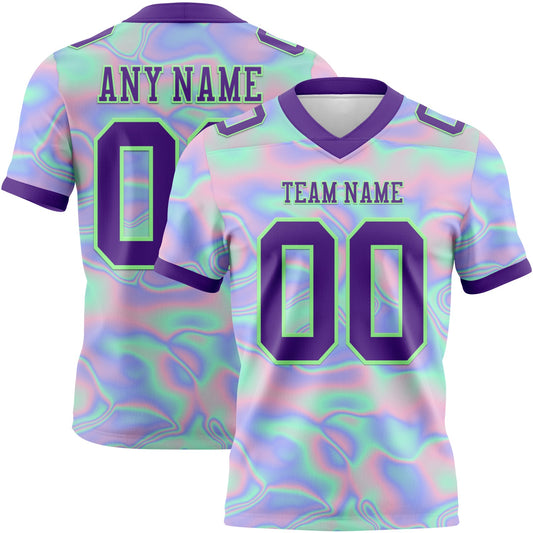 Custom Light Blue Purple-Pea Green 3D Pattern Abstract Trendy Holographic Vaporwave Style Mesh Authentic Football Jersey - Sky-Custom