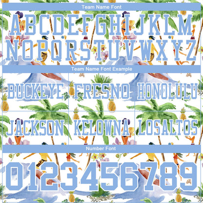 Custom White Light Blue 3D Pattern Beach Hawaii Palm Trees Mesh Authentic Football Jersey - Sky-Custom