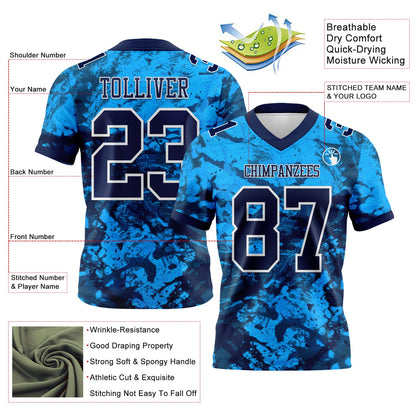 Custom Graffiti Pattern Navy-White 3D Pattern Mesh Authentic Football Jersey - Sky-Custom