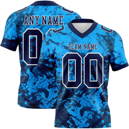 Custom Graffiti Pattern Navy-White 3D Pattern Mesh Authentic Football Jersey - Sky-Custom