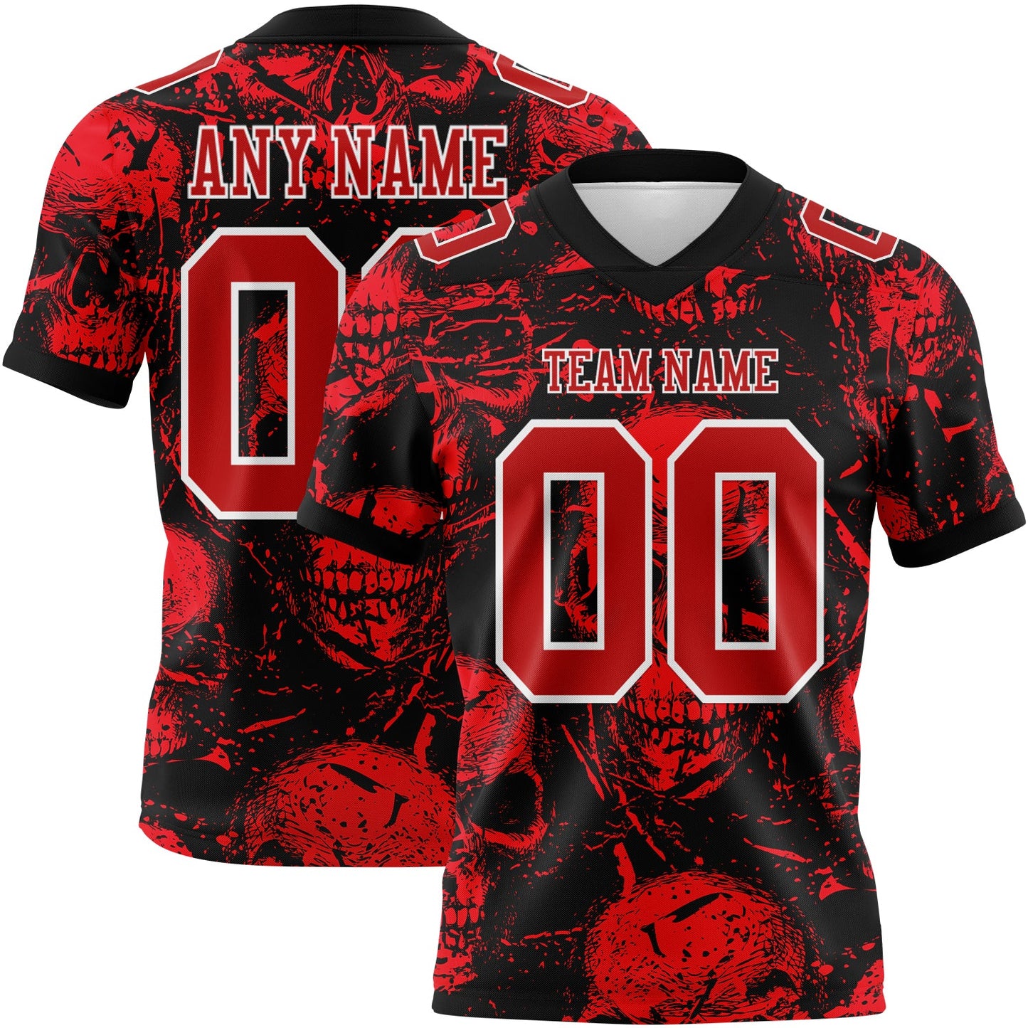 Custom Black Red-White 3D Pattern Halloween Skull Mesh Authentic Football Jersey - Sky-Custom