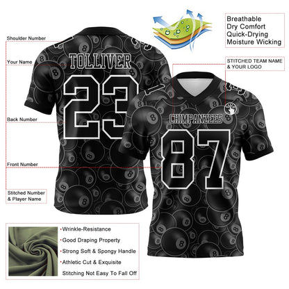 Custom Black White 3D Pattern Billiards Snooker 8 Ball Mesh Authentic Football Jersey - Sky-Custom