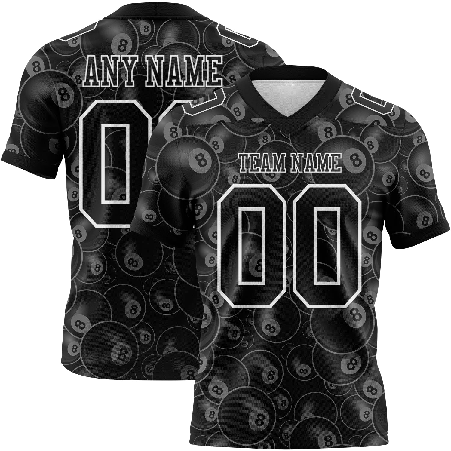 Custom Black White 3D Pattern Billiards Snooker 8 Ball Mesh Authentic Football Jersey - Sky-Custom