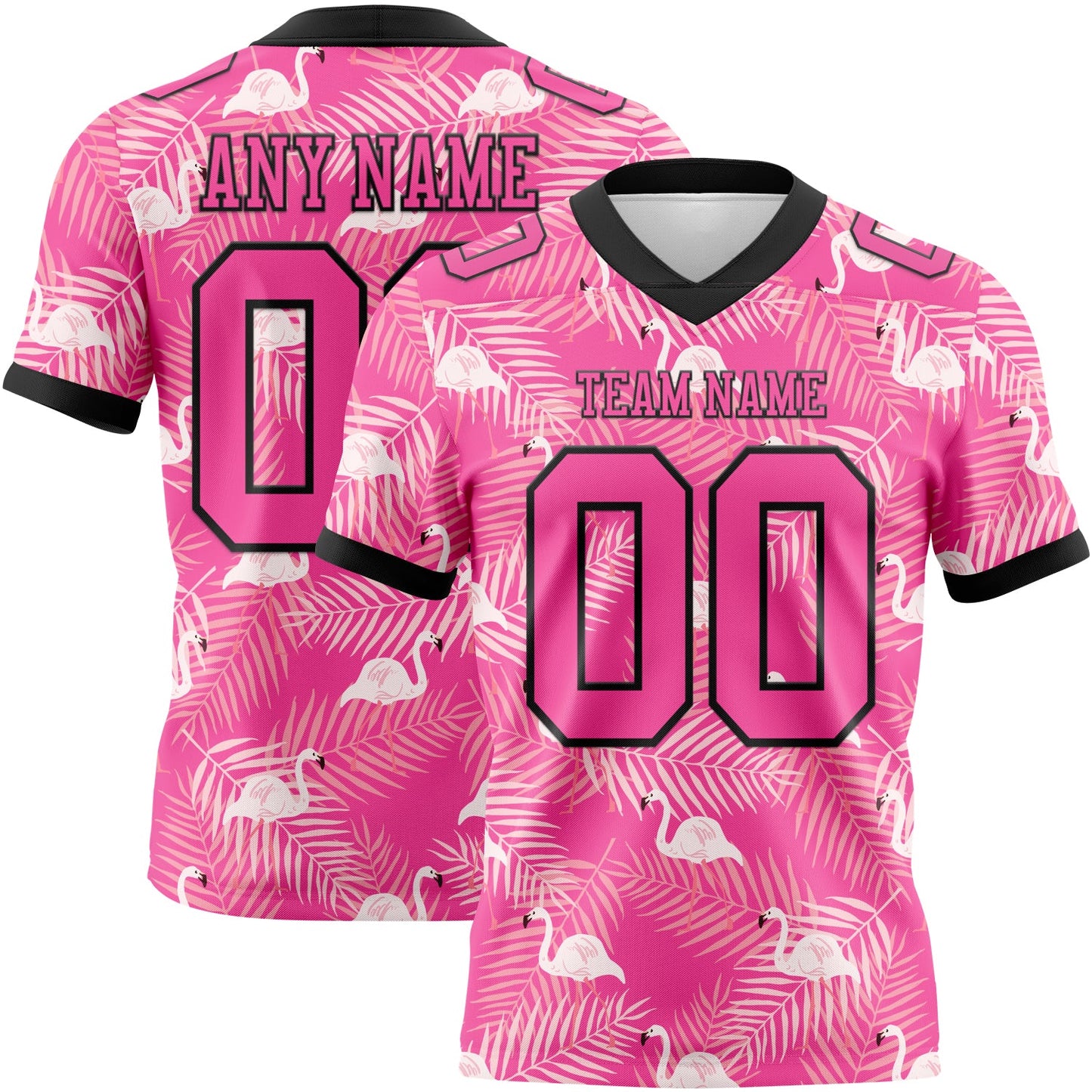 Custom Pink Black 3D Pattern Flamingo Mesh Authentic Football Jersey - Sky-Custom