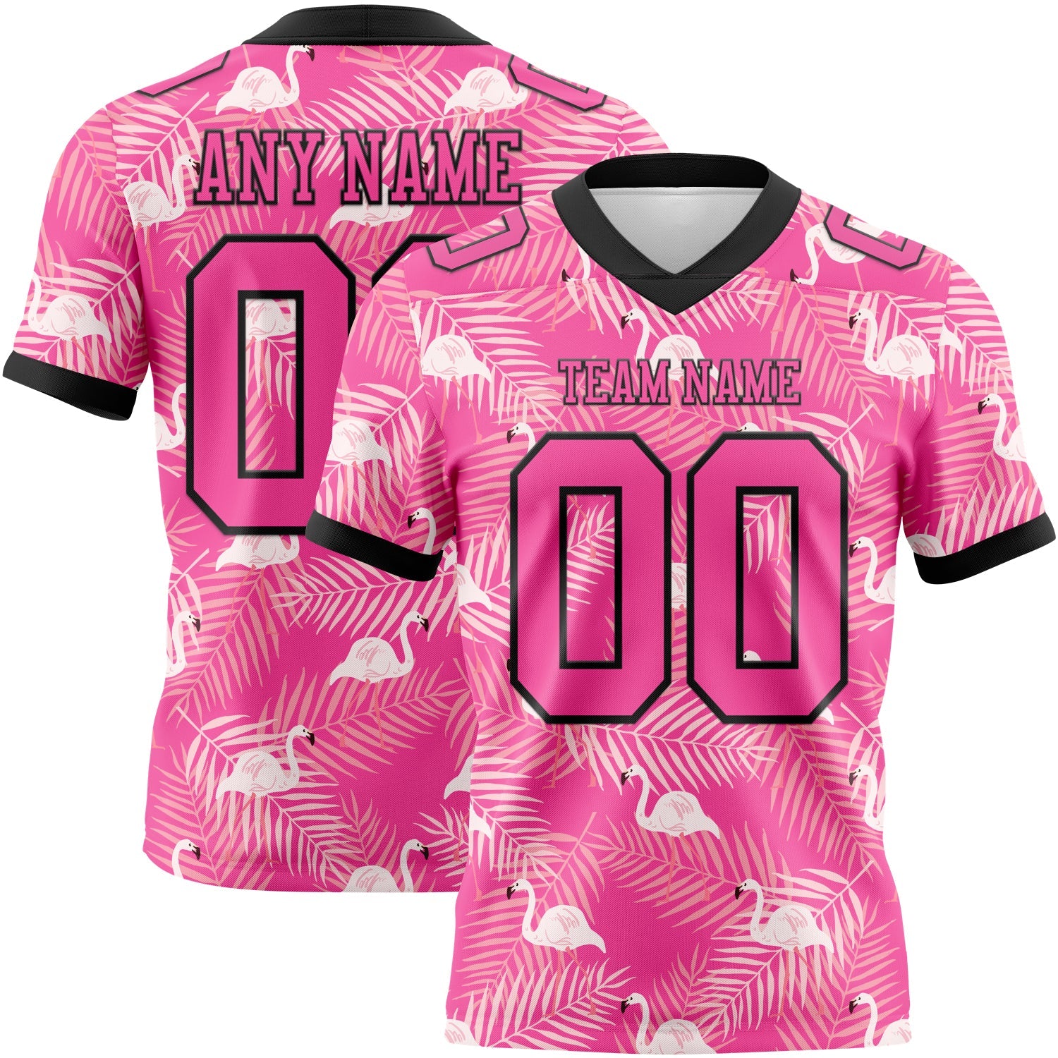 Custom Pink Black 3D Pattern Flamingo Mesh Authentic Football Jersey - Sky-Custom