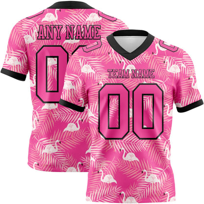 Custom Pink Black 3D Pattern Flamingo Mesh Authentic Football Jersey - Sky-Custom