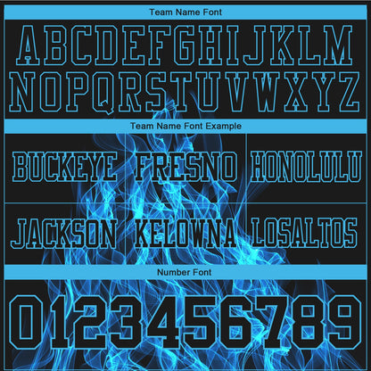 Custom Black Sky Blue 3D Pattern Flame Mesh Authentic Football Jersey - Sky-Custom