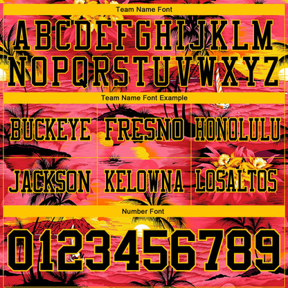 Custom Red Black-Yellow 3D Pattern Sun Beach Hawaii Palm Trees Mesh Authentic Football Jersey - Sky-Custom