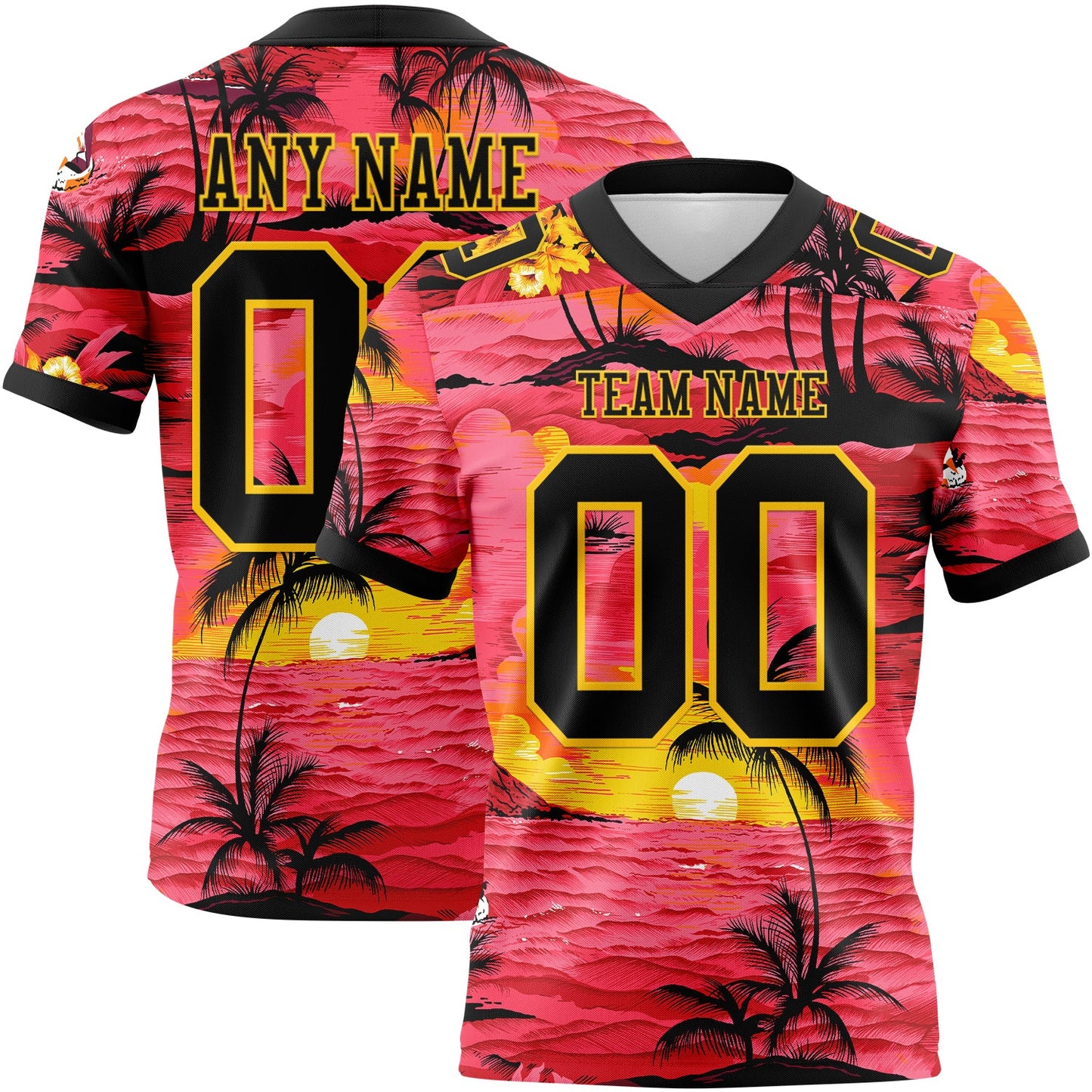 Custom Red Black-Yellow 3D Pattern Sun Beach Hawaii Palm Trees Mesh Authentic Football Jersey - Sky-Custom
