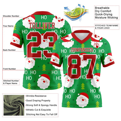 Custom Green Red-White 3D Pattern Christmas Mesh Authentic Football Jersey - Sky-Custom
