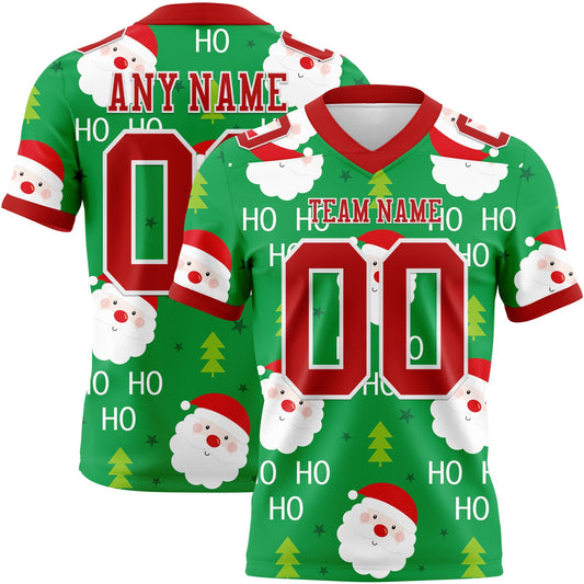 Custom Green Red-White 3D Pattern Christmas Mesh Authentic Football Jersey - Sky-Custom