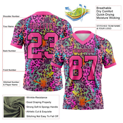 Custom Graffiti Pattern Pink-Black 3D Pattern Colorful Leopard Print Mesh Authentic Football Jersey - Sky-Custom