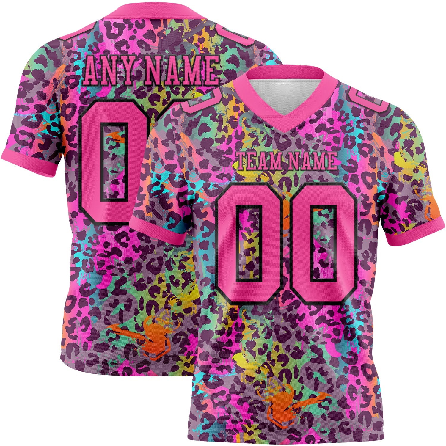 Custom Graffiti Pattern Pink-Black 3D Pattern Colorful Leopard Print Mesh Authentic Football Jersey - Sky-Custom