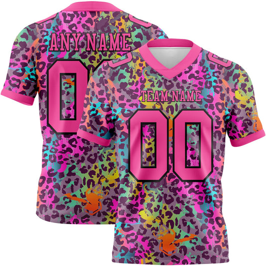 Custom Graffiti Pattern Pink-Black 3D Pattern Colorful Leopard Print Mesh Authentic Football Jersey - Sky-Custom