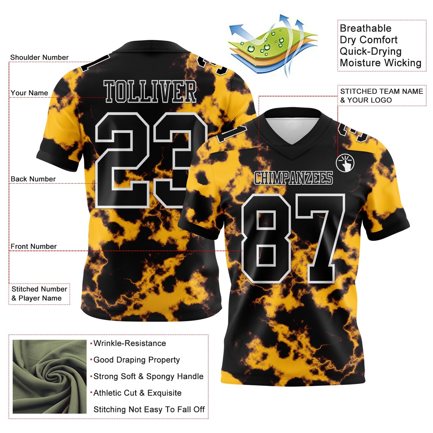 Custom Tie Dye Black-White 3D Pattern Mesh Authentic Football Jersey - Sky-Custom