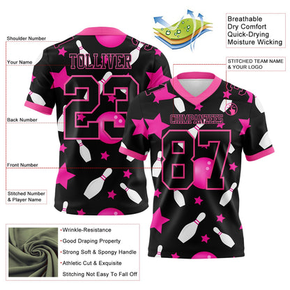 Custom Black Pink 3D Pattern Bowling Mesh Authentic Football Jersey - Sky-Custom