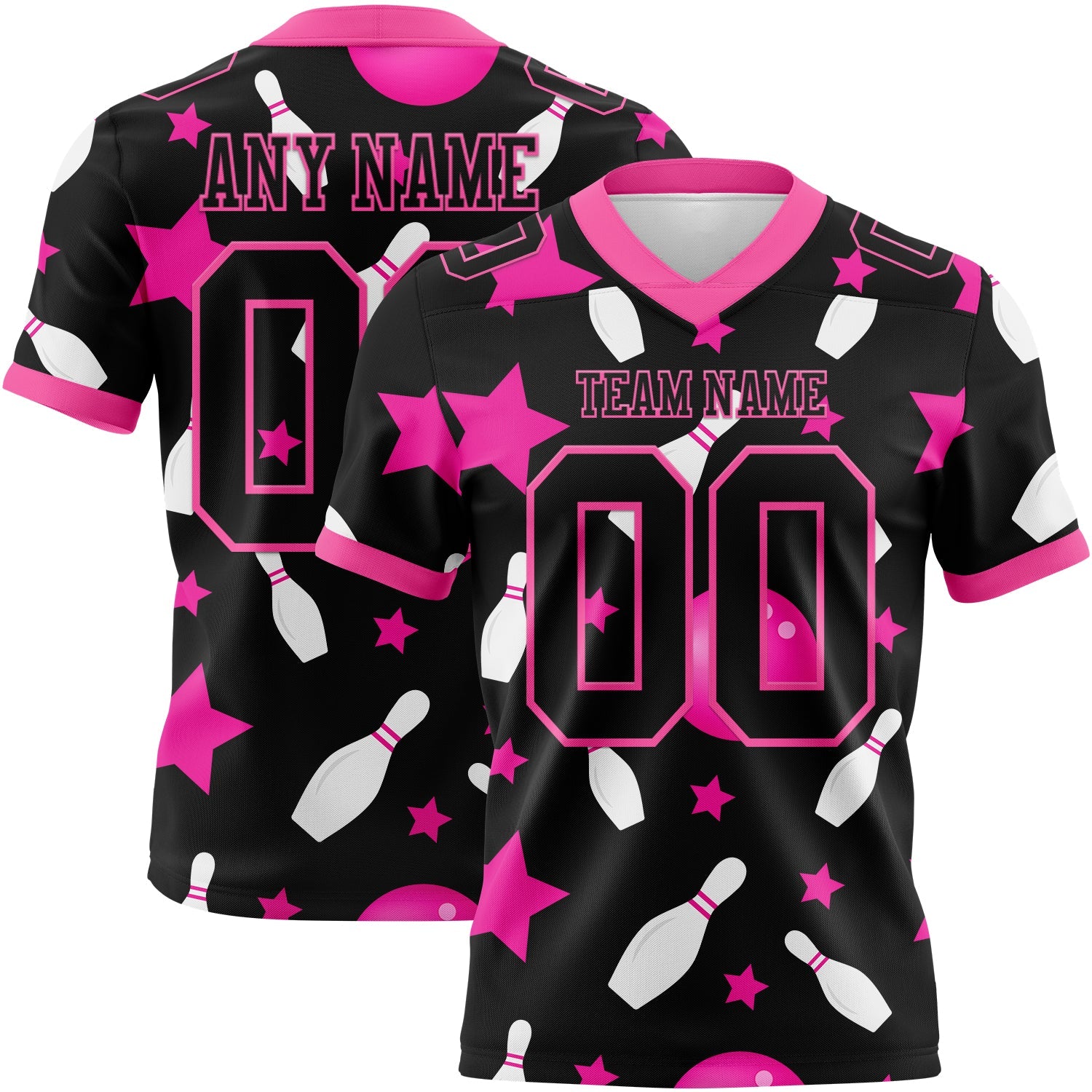 Custom Black Pink 3D Pattern Bowling Mesh Authentic Football Jersey - Sky-Custom