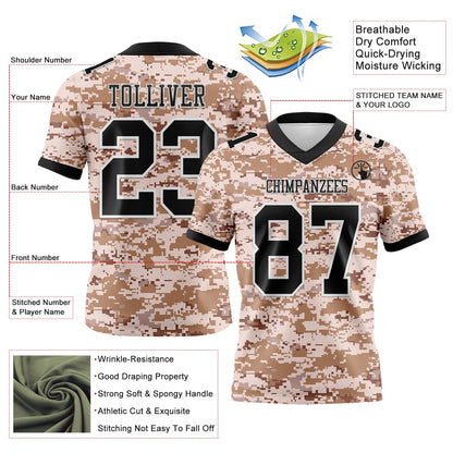 Custom Camo Black-White 3D Pattern Salute To Service Mesh Authentic Football Jersey - Sky-Custom