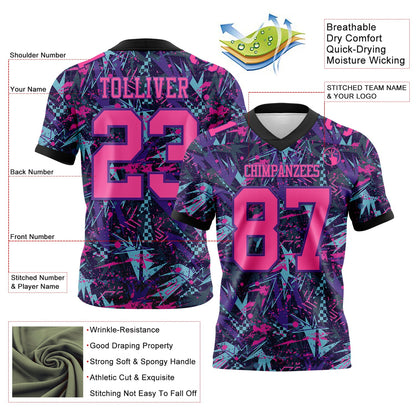 Custom Graffiti Pattern Pink Purple-Black 3D Pattern Creative Geometric Figures And Dots Mesh Authentic Football Jersey - Sky-Custom