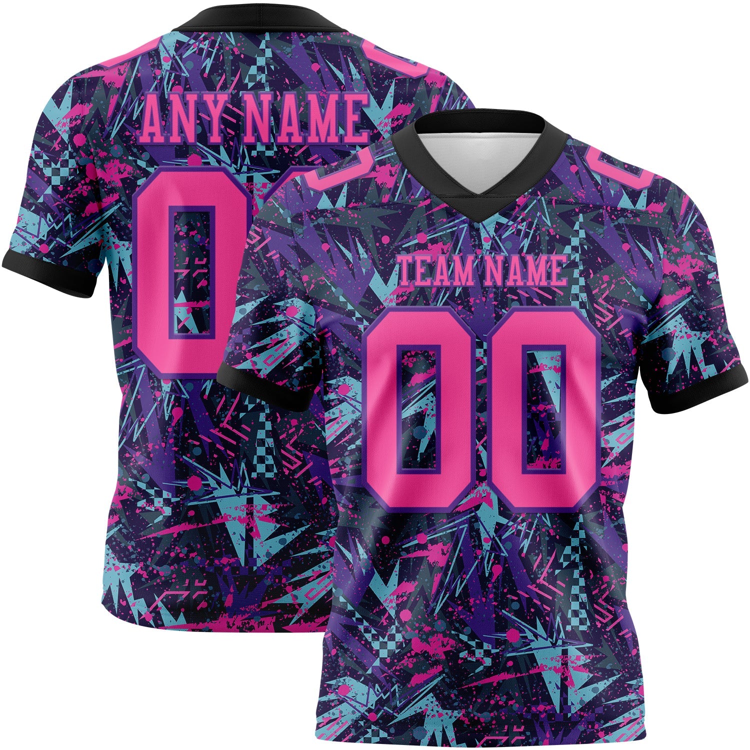 Custom Graffiti Pattern Pink Purple-Black 3D Pattern Creative Geometric Figures And Dots Mesh Authentic Football Jersey - Sky-Custom
