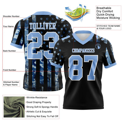 Custom Black Light Blue-White 3D Pattern American Flag Mesh Authentic Football Jersey - Sky-Custom