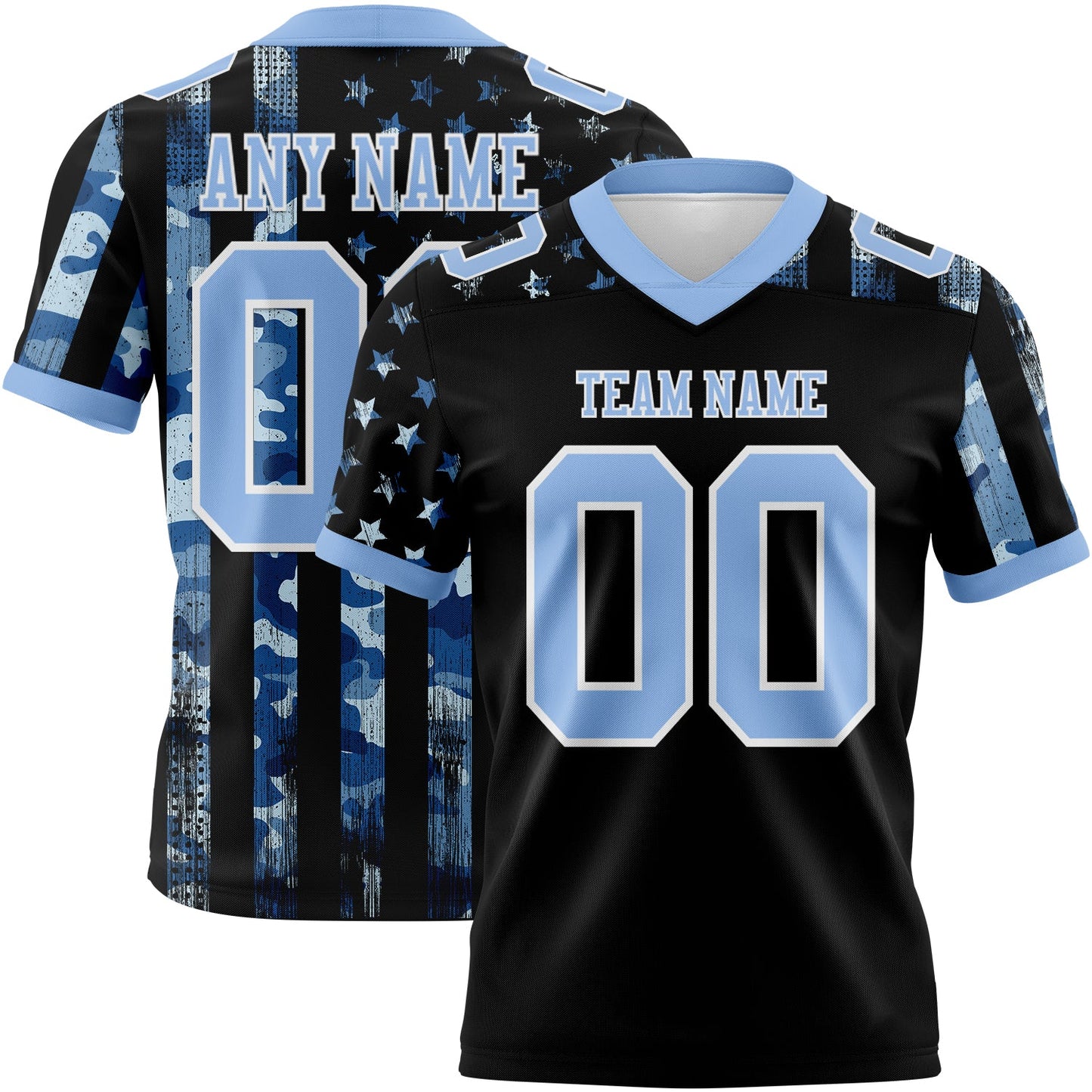 Custom Black Light Blue-White 3D Pattern American Flag Mesh Authentic Football Jersey - Sky-Custom