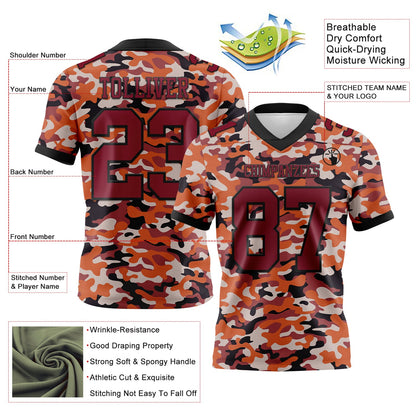 Custom Camo Crimson-Black 3D Pattern Salute To Service Mesh Authentic Football Jersey - Sky-Custom