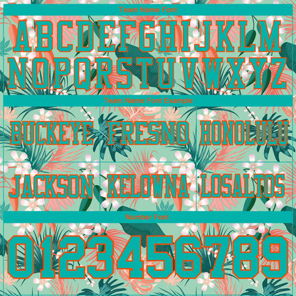 Custom Teal Orange 3D Pattern Hawaii Palm Leaves And Flowers Mesh Authentic Football Jersey - Sky-Custom
