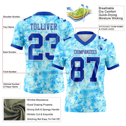 Custom Graffiti Pattern Thunder Blue-White 3D Pattern Scratch Mesh Authentic Football Jersey - Sky-Custom