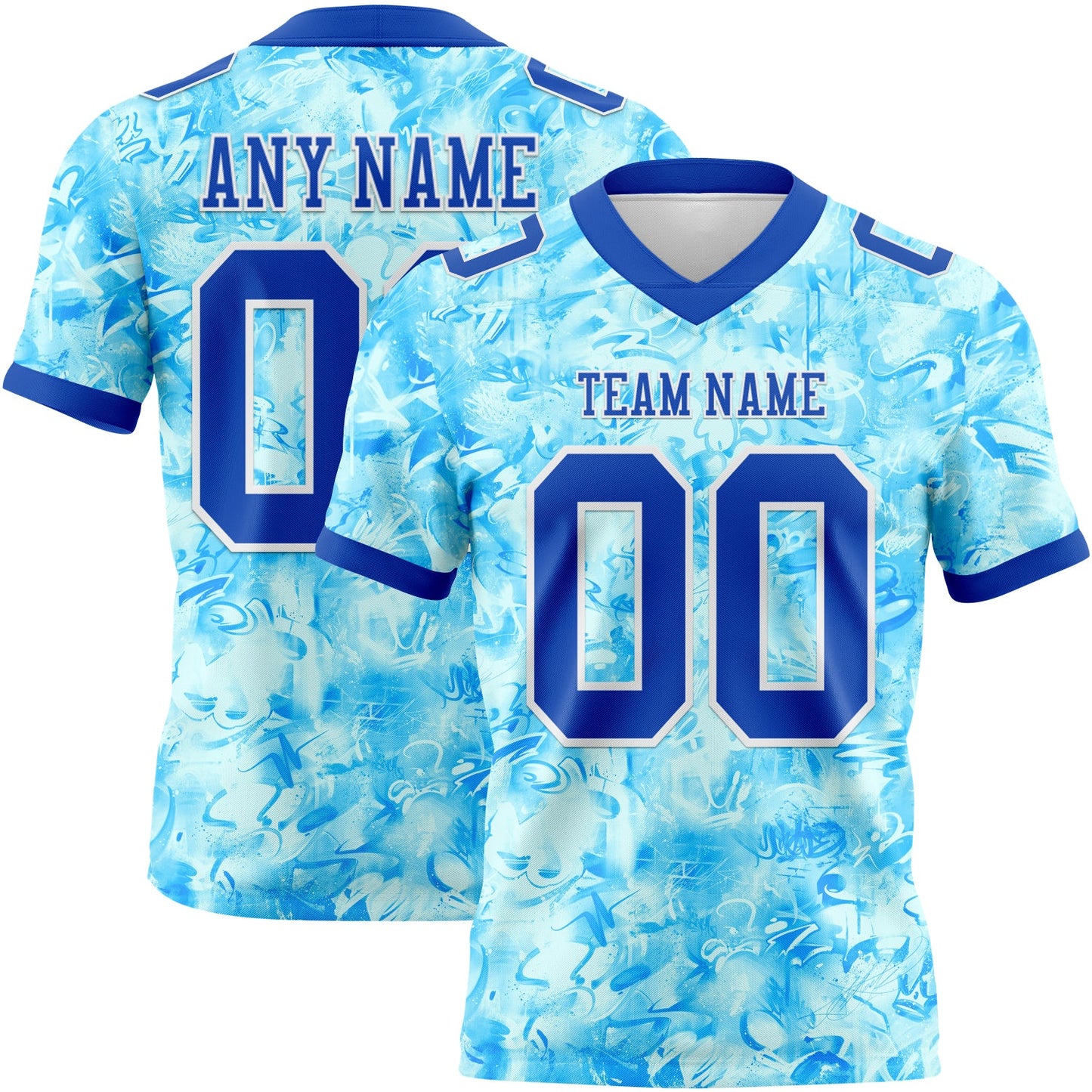 Custom Graffiti Pattern Thunder Blue-White 3D Pattern Scratch Mesh Authentic Football Jersey - Sky-Custom