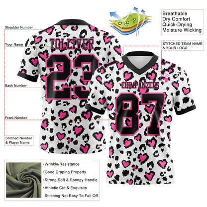 Custom White Black-Pink 3D Pattern Leopard Print Mesh Authentic Football Jersey - Sky-Custom